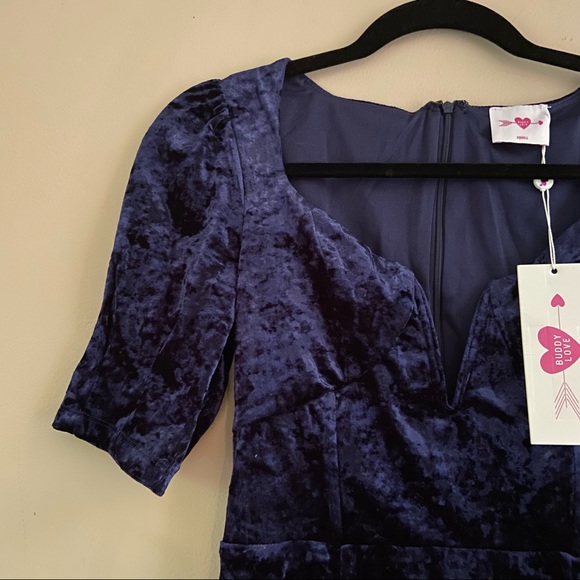BuddyLove• Dakota fired crushed velvet navy blue mini dress nwt - Picture 7 of 10